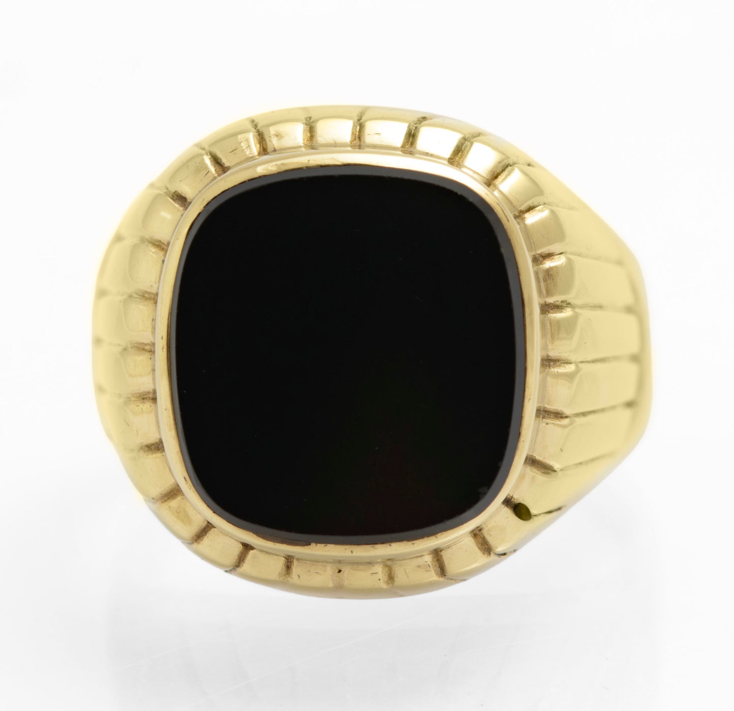 Vintage 8ct Gold (333) Large Men's Black Onyx Signet Ring Ribbed Design (C2851)