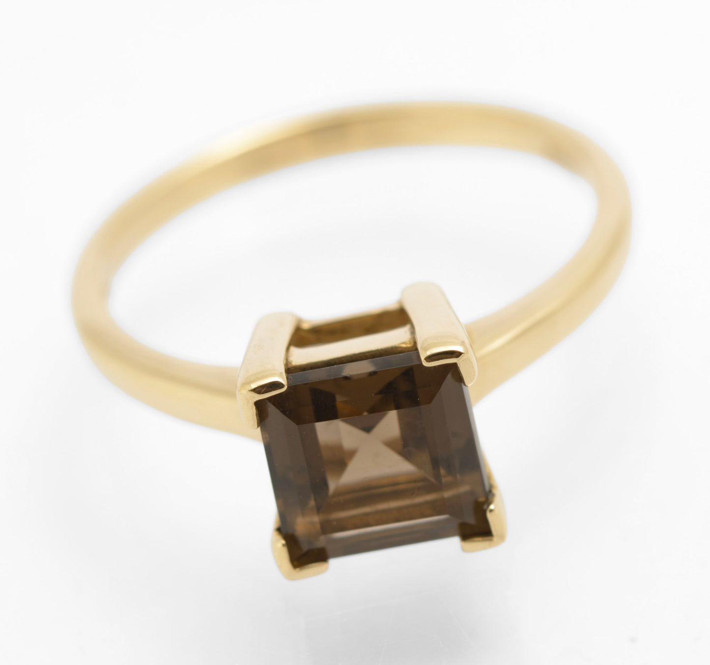 9ct Gold & Square Facet Cut Natural Smoky Quartz Ring Women's Size N (C2852)