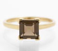 9ct Gold & Square Facet Cut Natural Smoky Quartz Ring Women's Size N (C2852)