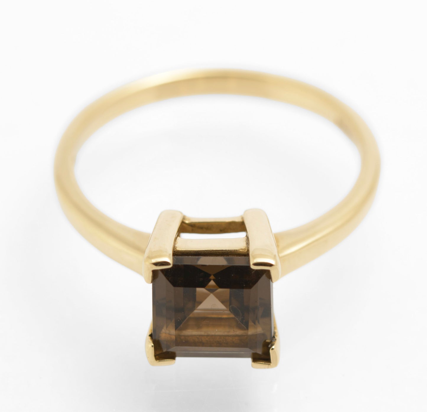 9ct Gold & Square Facet Cut Natural Smoky Quartz Ring Women's Size N (C2852)