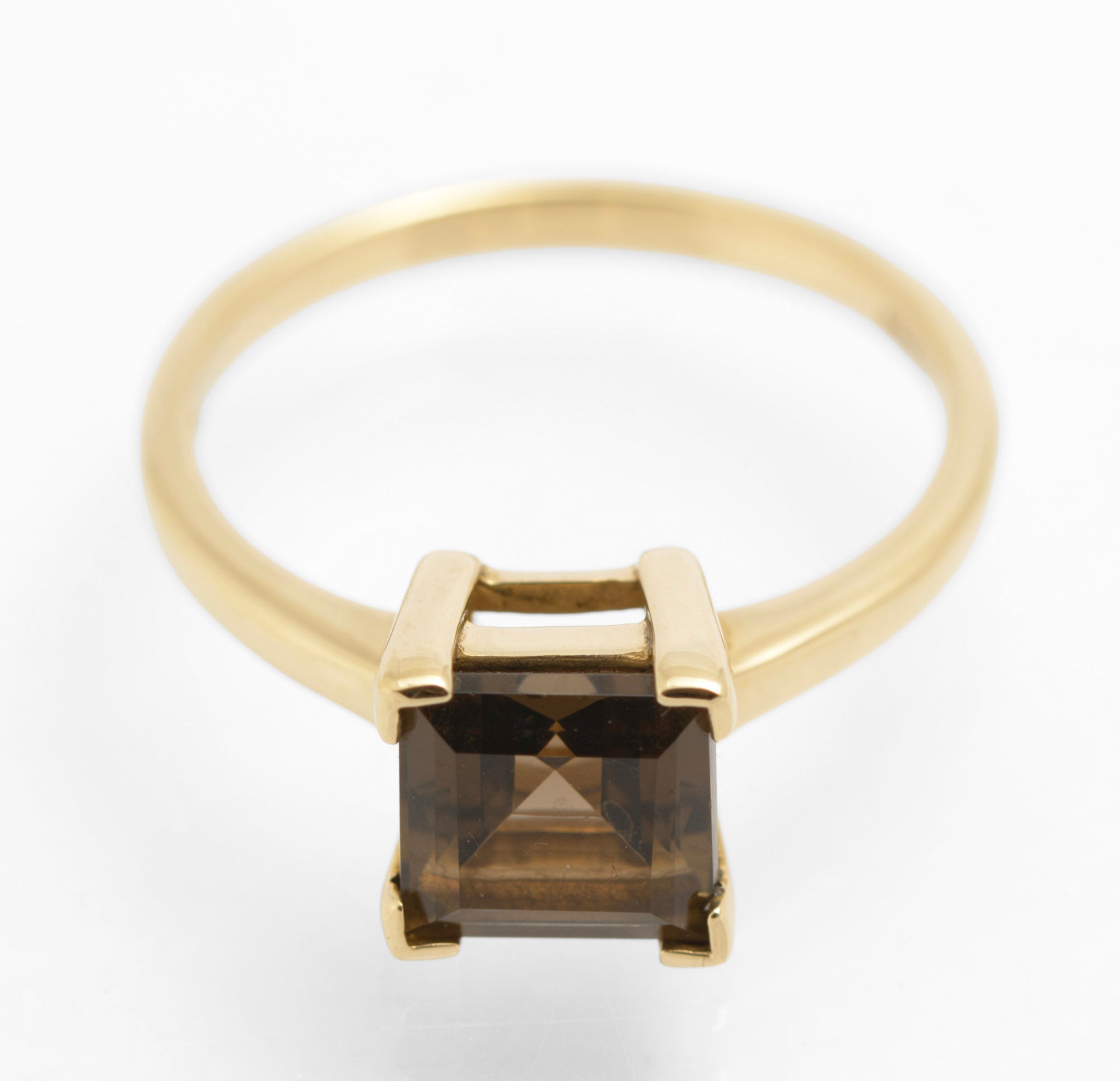 9ct Gold & Square Facet Cut Natural Smoky Quartz Ring Women's Size N (C2852)