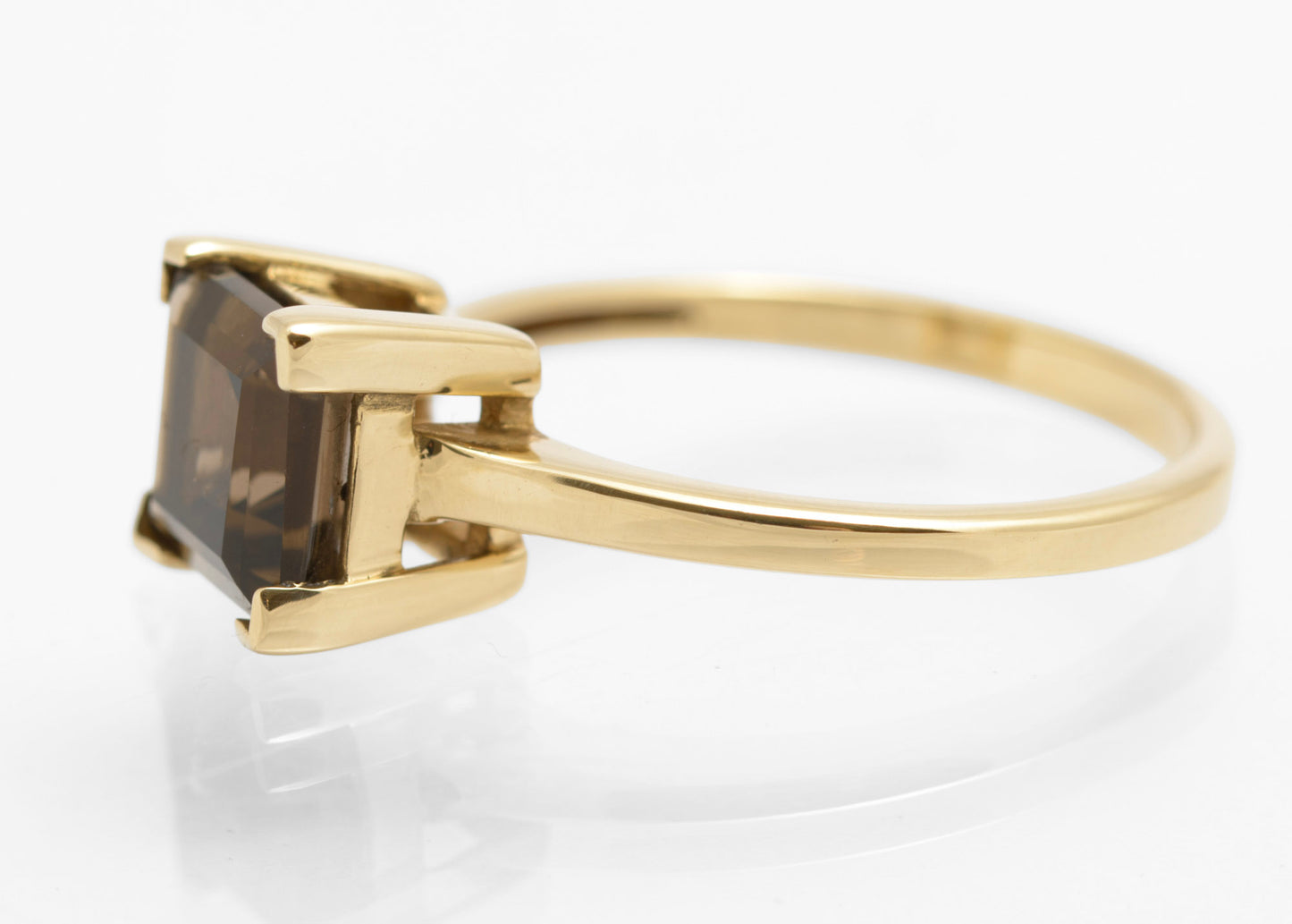 9ct Gold & Square Facet Cut Natural Smoky Quartz Ring Women's Size N (C2852)