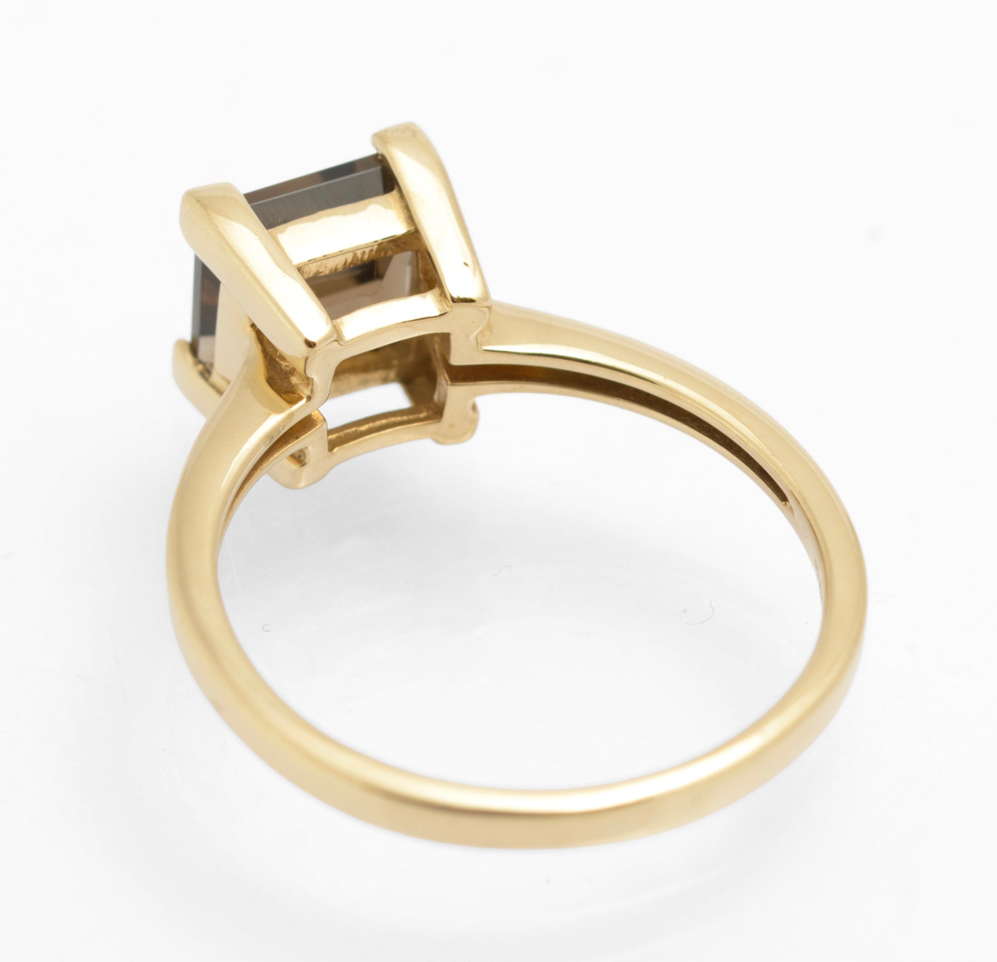 9ct Gold & Square Facet Cut Natural Smoky Quartz Ring Women's Size N (C2852)