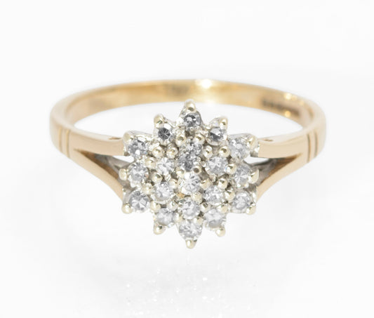 Vintage 9ct Yellow Gold Natural Diamond Cluster Ring Ladies UK Size P1/2 (C2853)