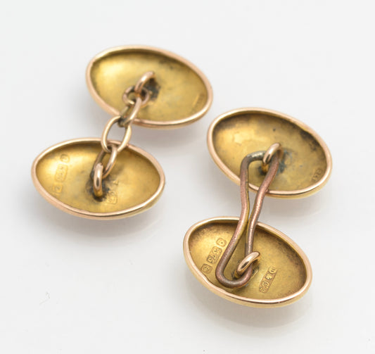 Pair Antique Victorian 9ct Gold Oval Head Cufflinks Hallmarked Birmingham 1900 (C2854)