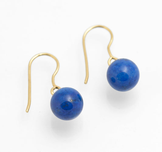 Pair Vintage 9ct Gold & Lapis Lazuli Bead Earrings For Pierced Ears (C2855)