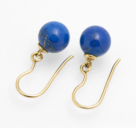 Pair Vintage 9ct Gold & Lapis Lazuli Bead Earrings For Pierced Ears (C2855)