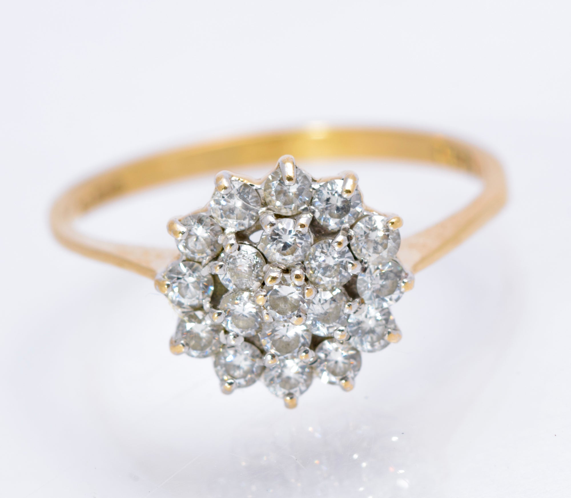 Vintage 9ct Gold 3 Tier CZ Cluster Ring Ladies UK Size N Hallmarked 1985 (C2856)