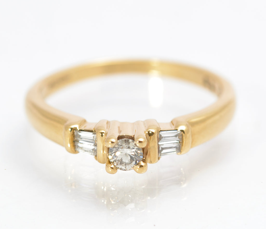 Vintage 9ct Gold & Natural Diamond Ring Baguette Shoulders Women's Size O (C2857)