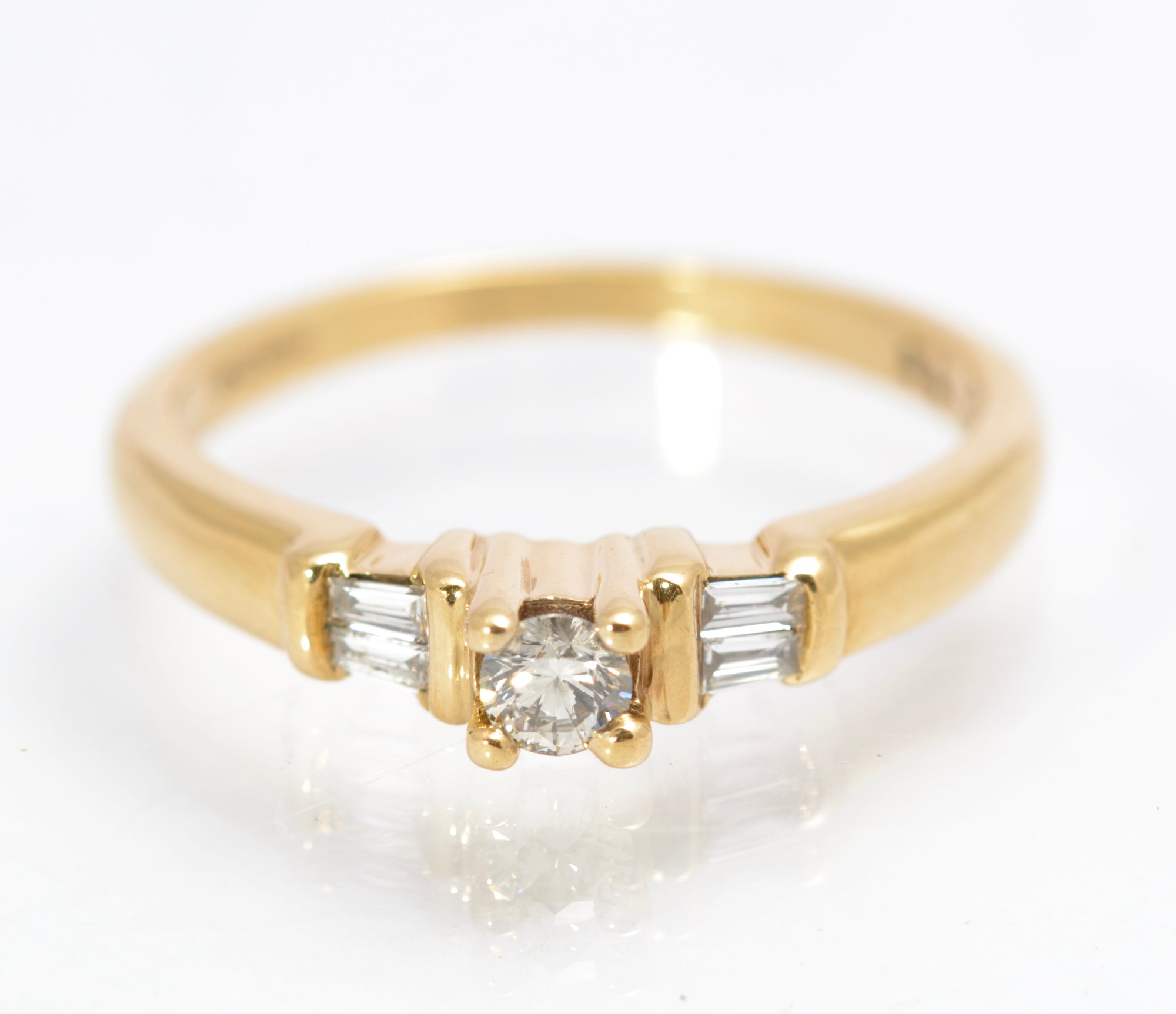 Vintage 9ct Gold & Natural Diamond Ring Baguette Shoulders Women's Size O (C2857)