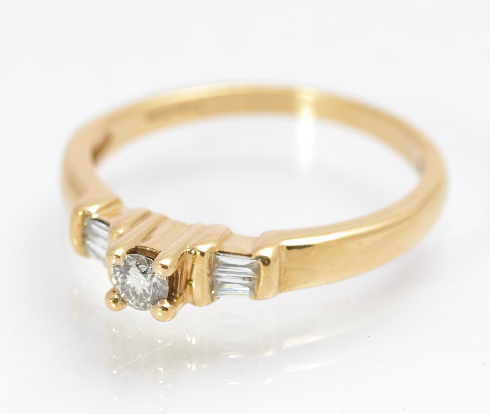 Vintage 9ct Gold & Natural Diamond Ring Baguette Shoulders Women's Size O (C2857)