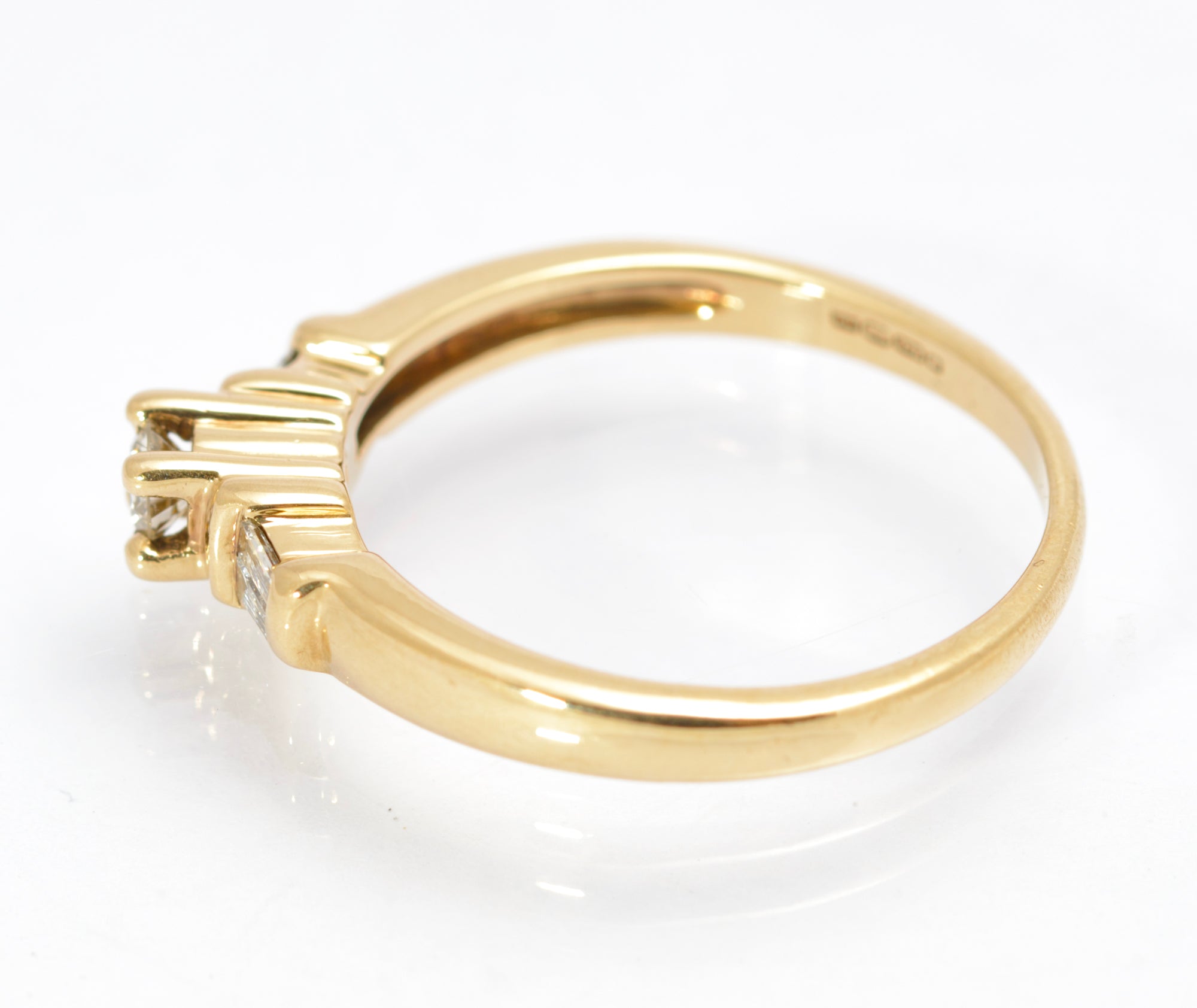Vintage 9ct Gold & Natural Diamond Ring Baguette Shoulders Women's Size O (C2857)