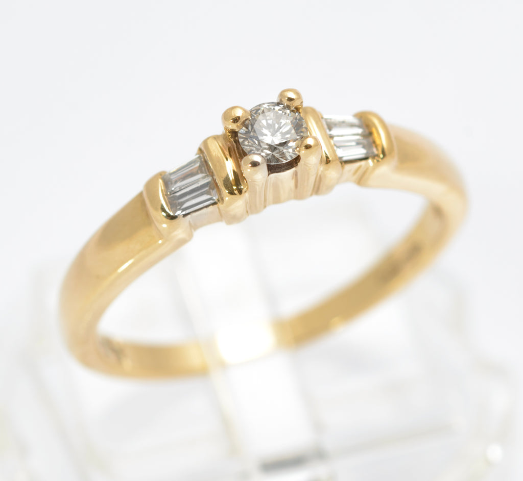 Vintage 9ct Gold & Natural Diamond Ring Baguette Shoulders Women's Size O (C2857)