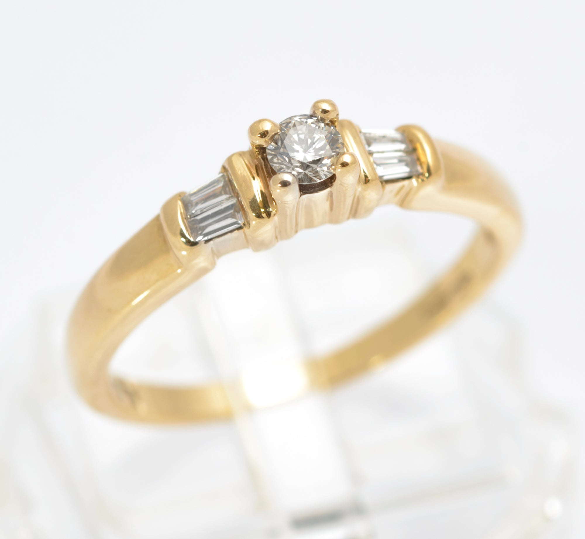 Vintage 9ct Gold & Natural Diamond Ring Baguette Shoulders Women's Size O (C2857)