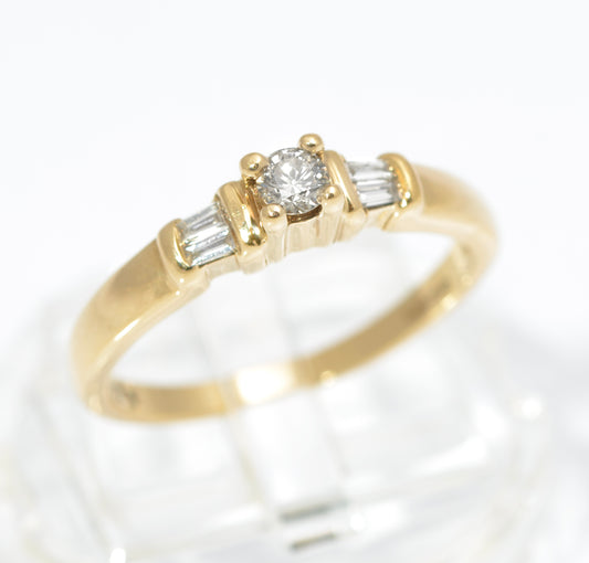 Vintage 9ct Gold & Natural Diamond Ring Baguette Shoulders Women's Size O (C2857)