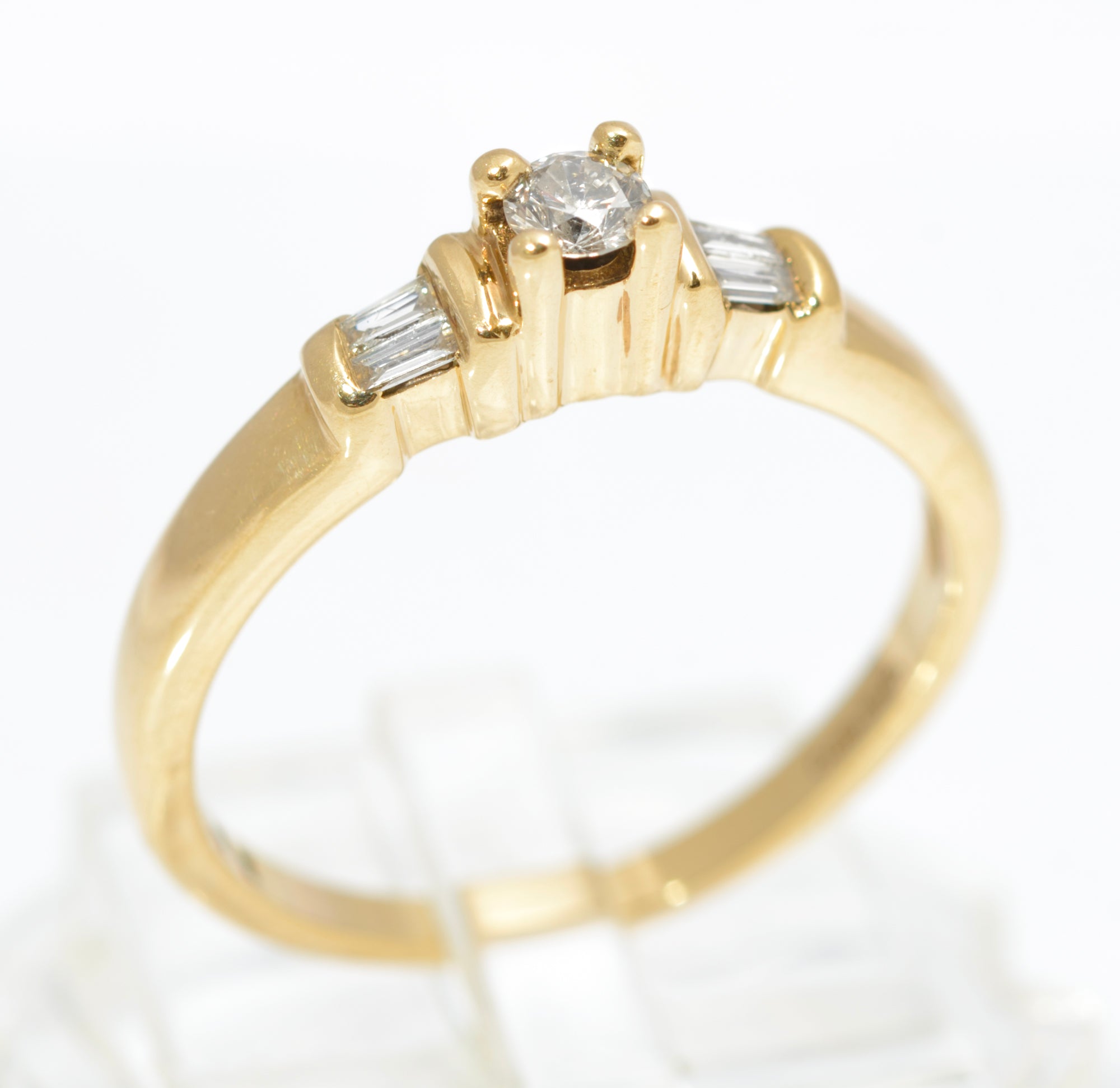 Vintage 9ct Gold & Natural Diamond Ring Baguette Shoulders Women's Size O (C2857)