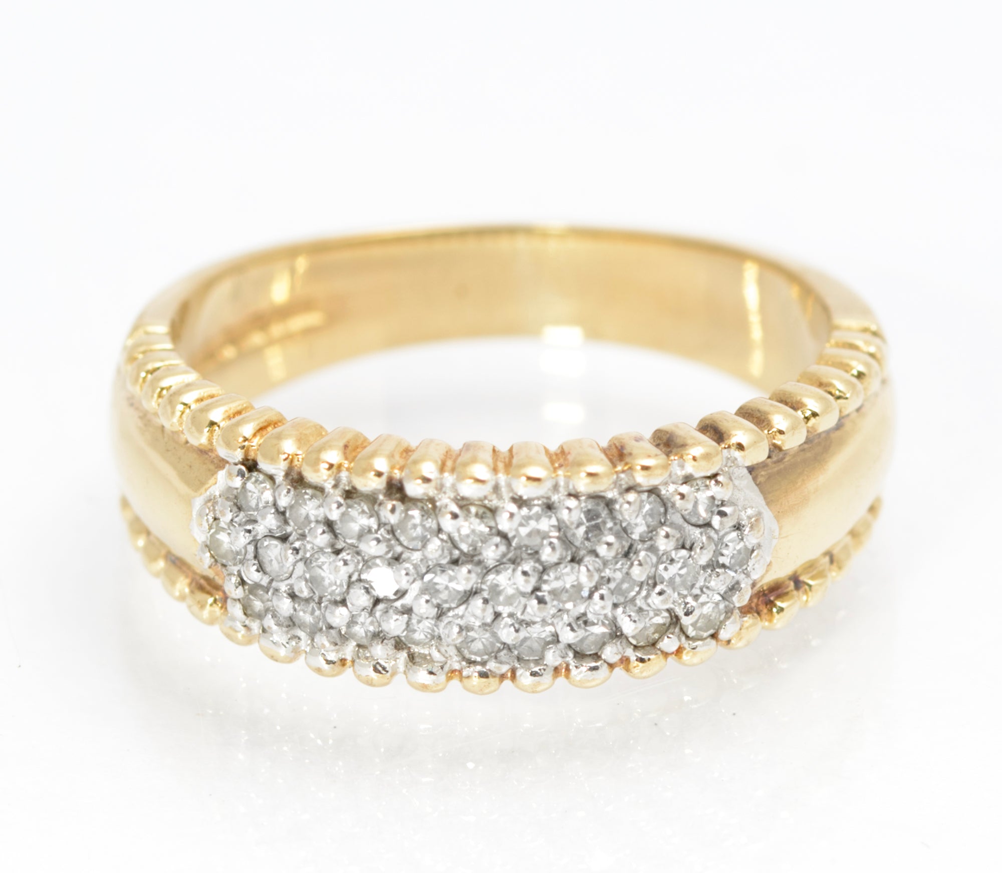 Vintage 9ct Gold Pave Set Natural Diamond Ring Womens Size M Hallmarked (C2859)