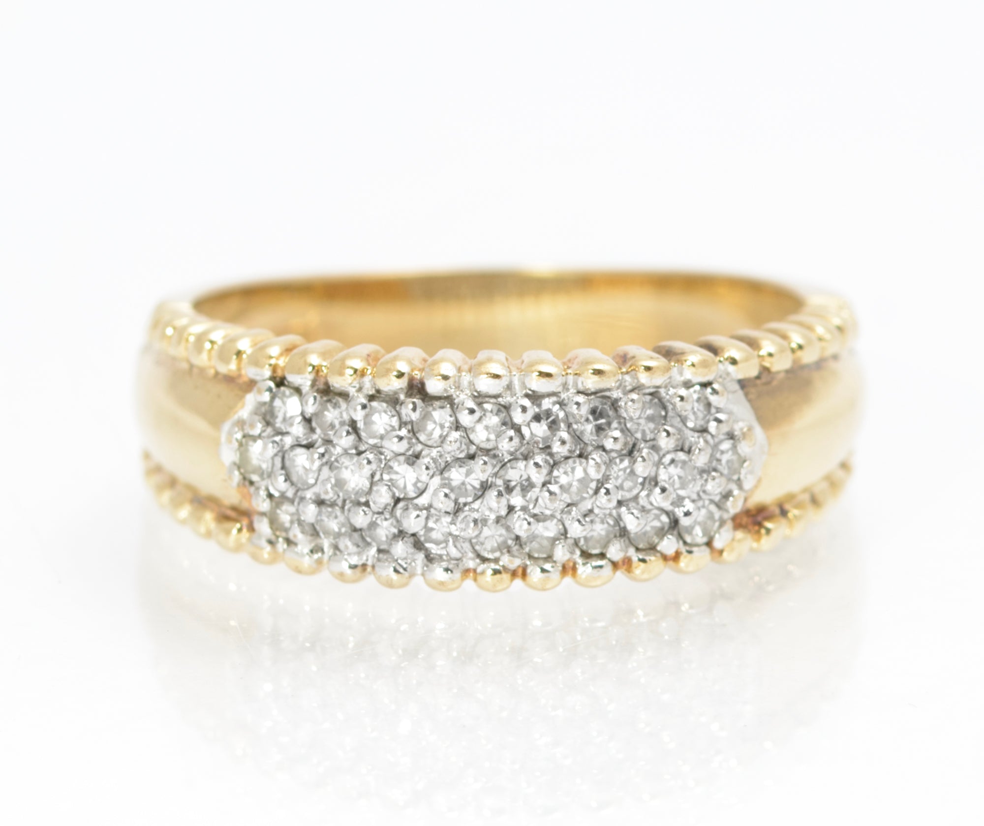 Vintage 9ct Gold Pave Set Natural Diamond Ring Womens Size M Hallmarked (C2859)