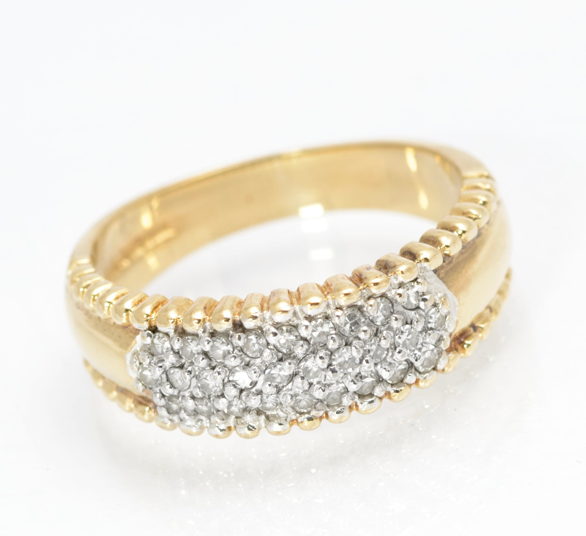 Vintage 9ct Gold Pave Set Natural Diamond Ring Womens Size M Hallmarked (C2859)