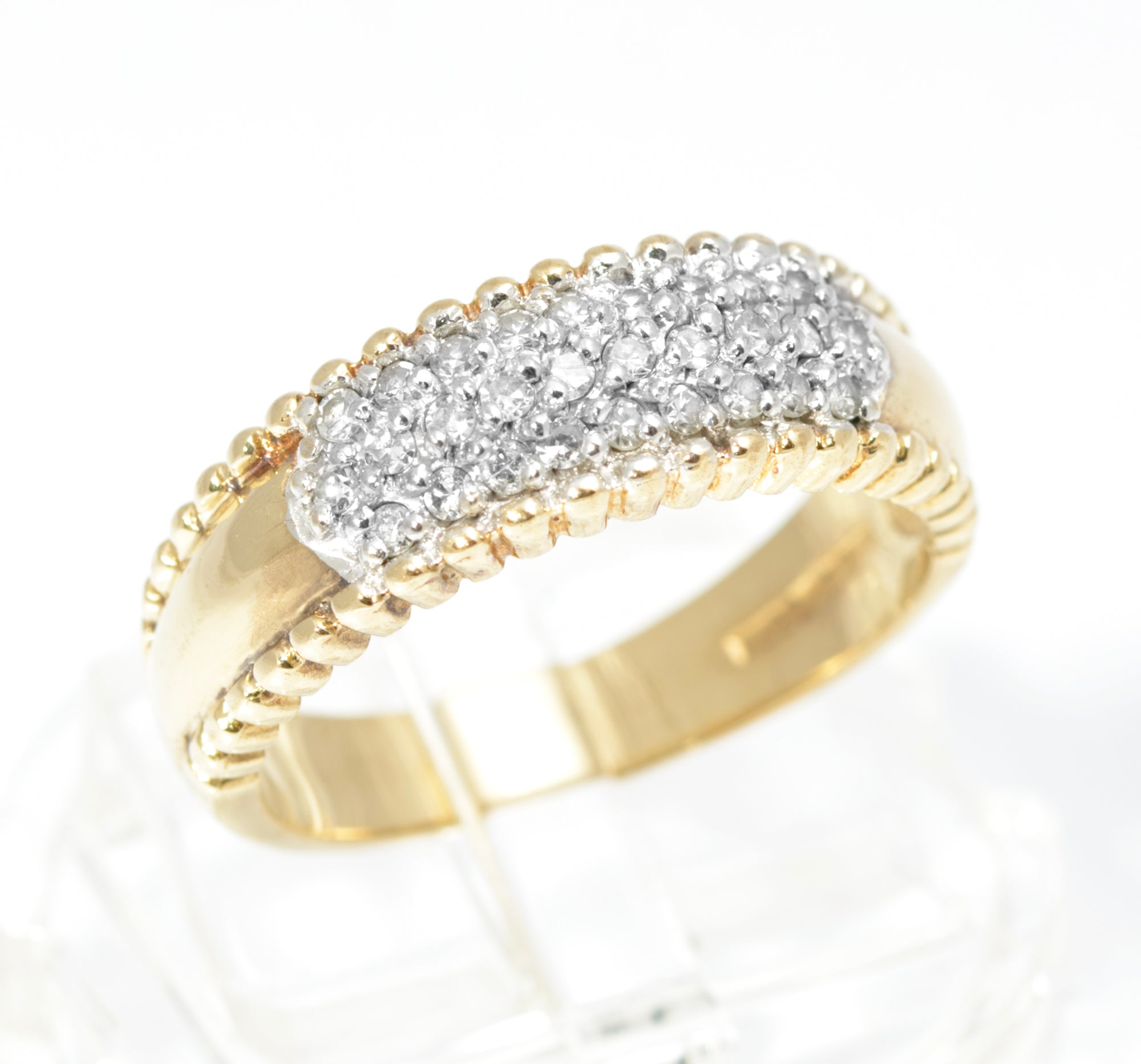 Vintage 9ct Gold Pave Set Natural Diamond Ring Womens Size M Hallmarked (C2859)
