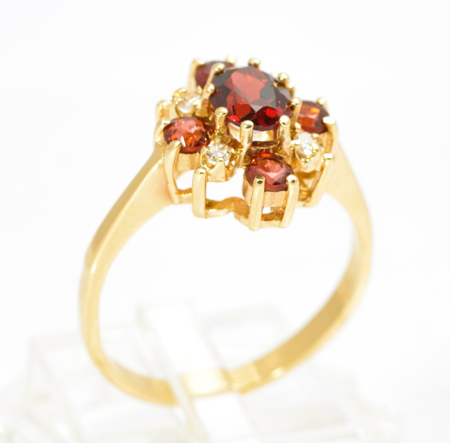 Vintage 9ct Gold Natural Garnet & Diamond Cross Halo Ring Women's Size N1/2 (C2861)