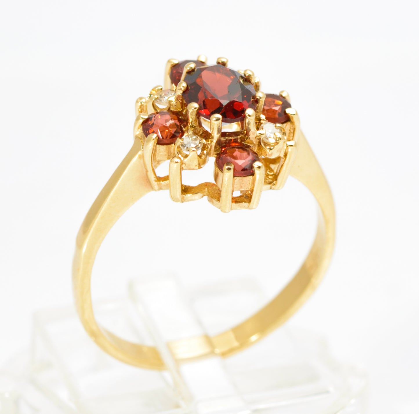 Vintage 9ct Gold Natural Garnet & Diamond Cross Halo Ring Women's Size N1/2 (C2861)