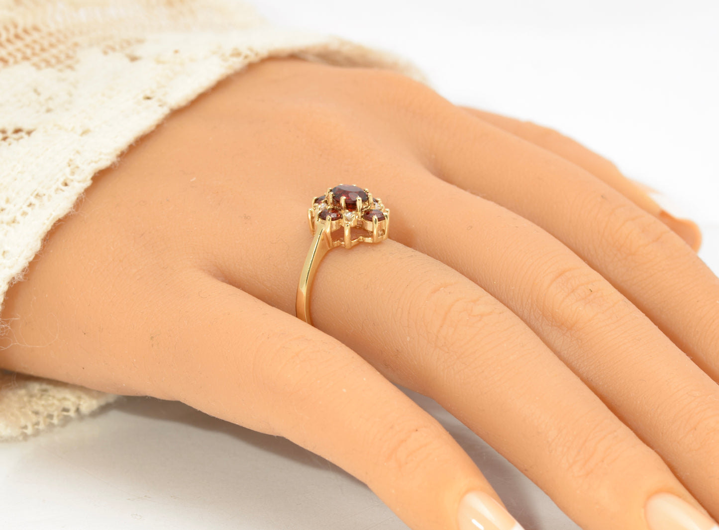 Vintage 9ct Gold Natural Garnet & Diamond Cross Halo Ring Women's Size N1/2 (C2861)