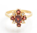 Vintage 9ct Gold Natural Garnet & Diamond Cross Halo Ring Women's UK Size N1/2 (C2861)