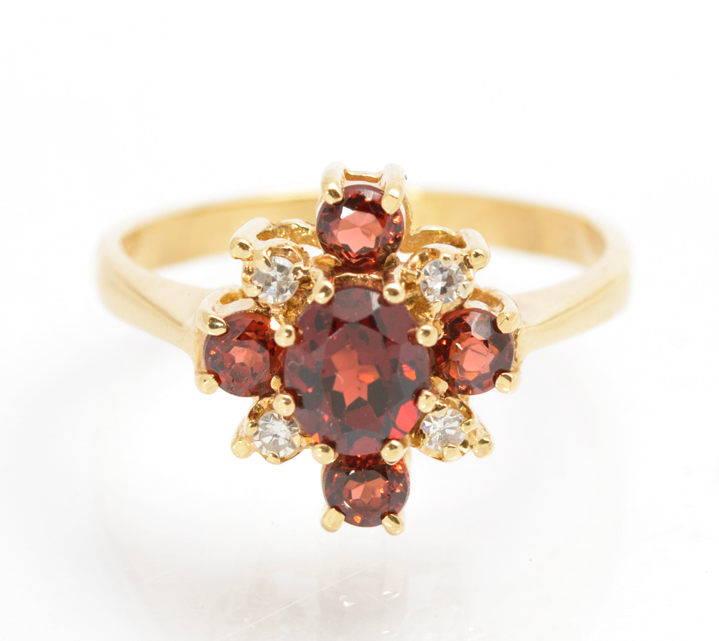 Vintage 9ct Gold Natural Garnet & Diamond Cross Halo Ring Women's Size N1/2 (C2861)