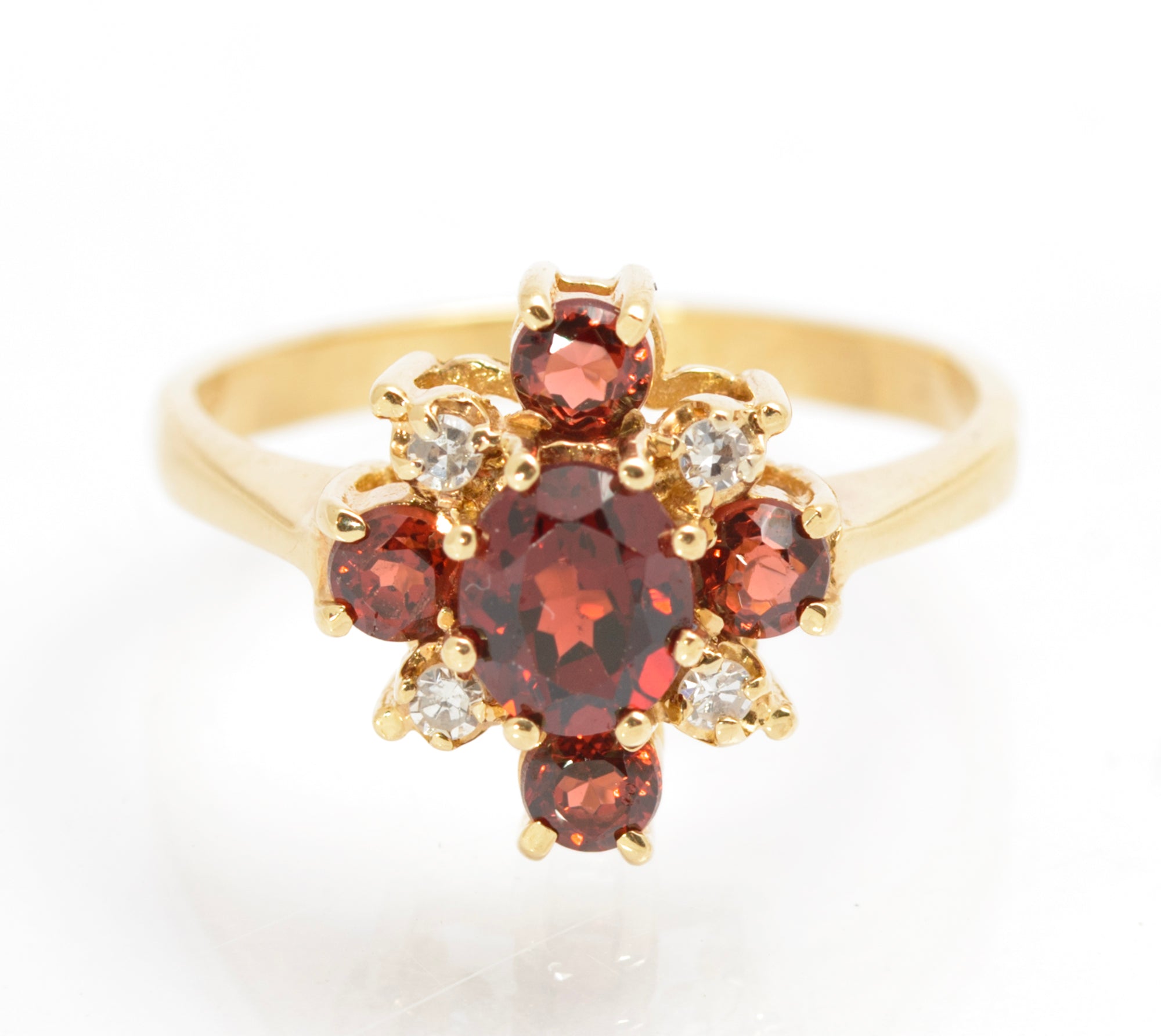 Vintage 9ct Gold Natural Garnet & Diamond Cross Halo Ring Women's Size N1/2 (C2861)