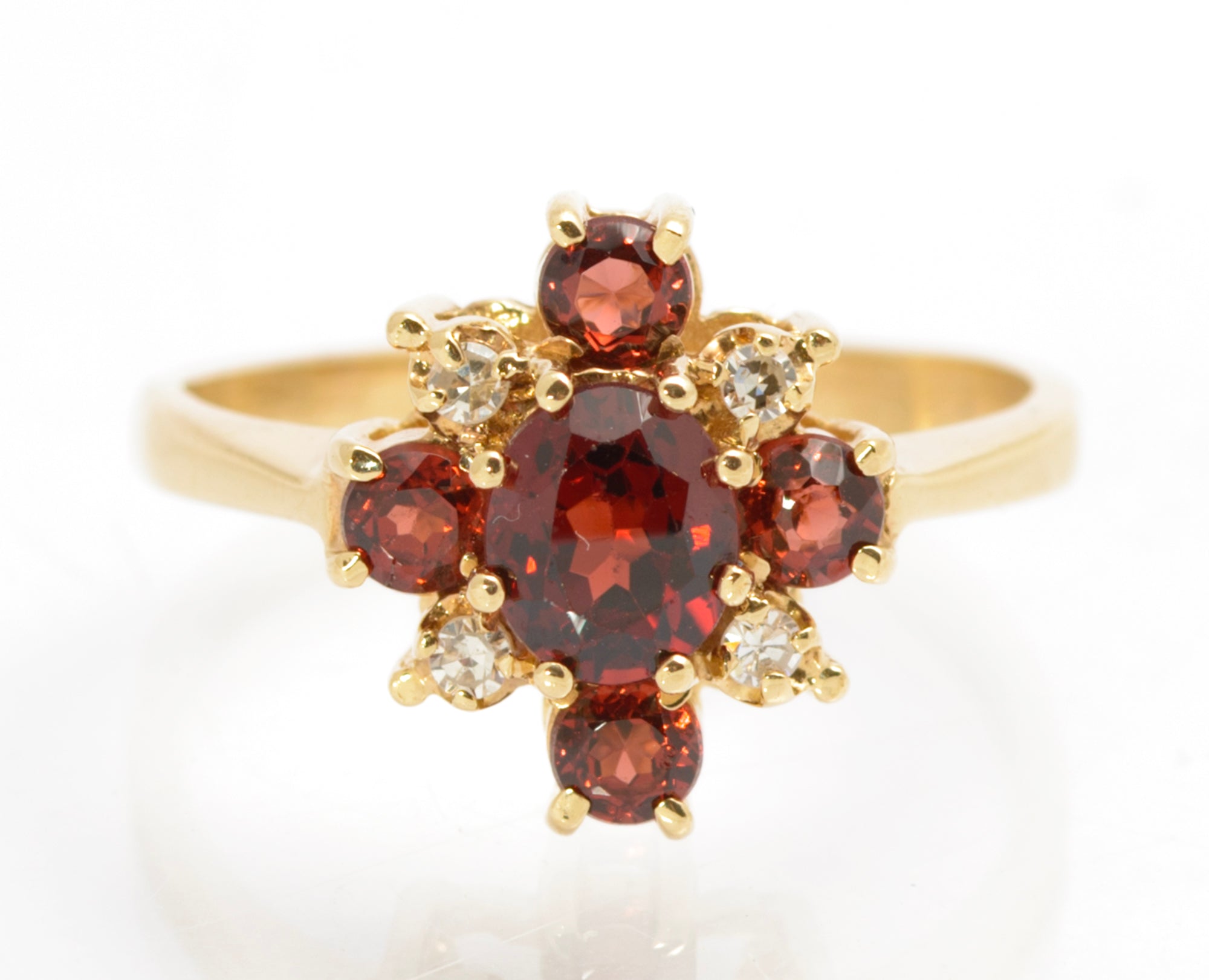 Vintage 9ct Gold Natural Garnet & Diamond Cross Halo Ring Women's Size N1/2 (C2861)