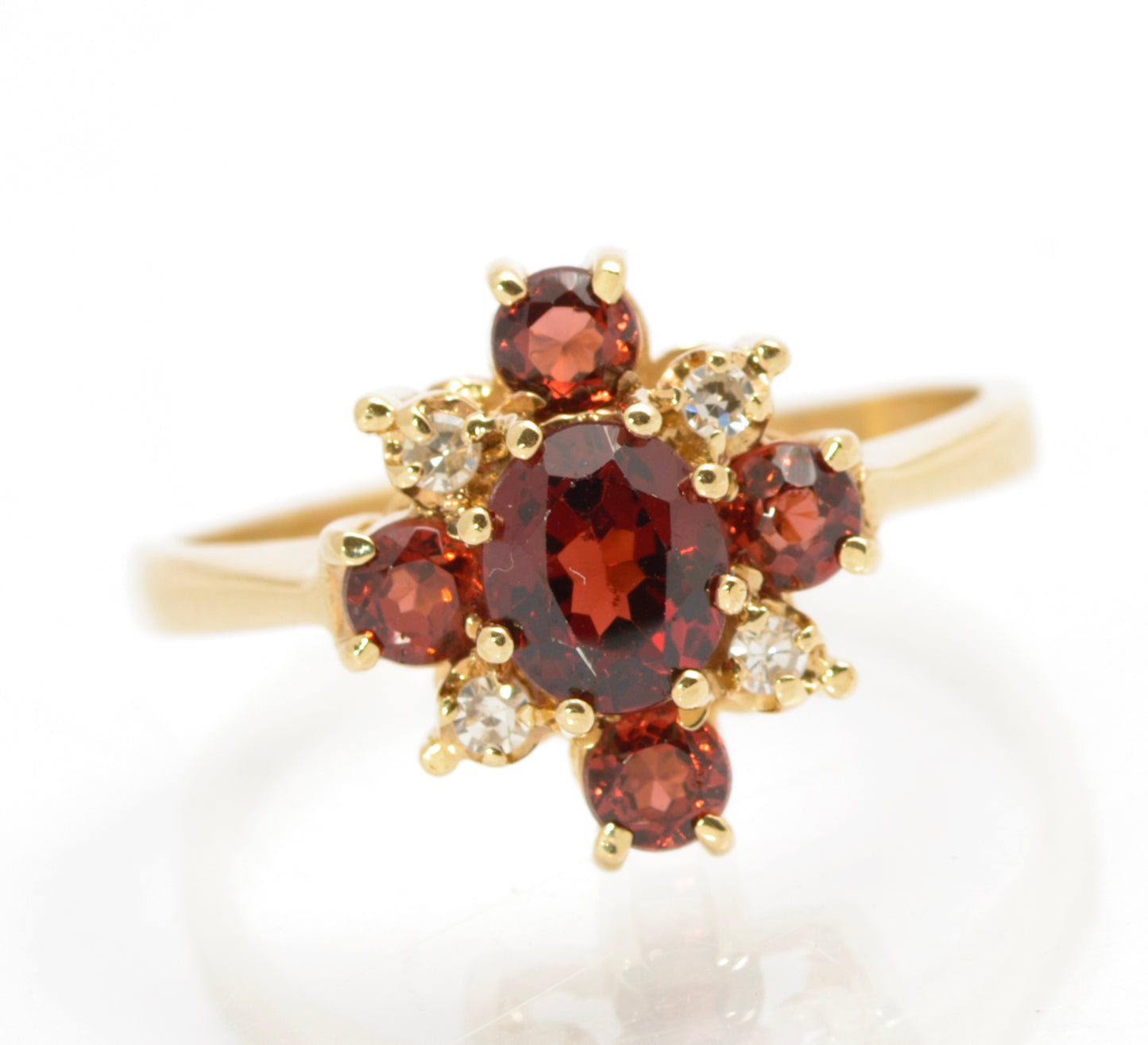 Vintage 9ct Gold Natural Garnet & Diamond Cross Halo Ring Women's Size N1/2 (C2861)