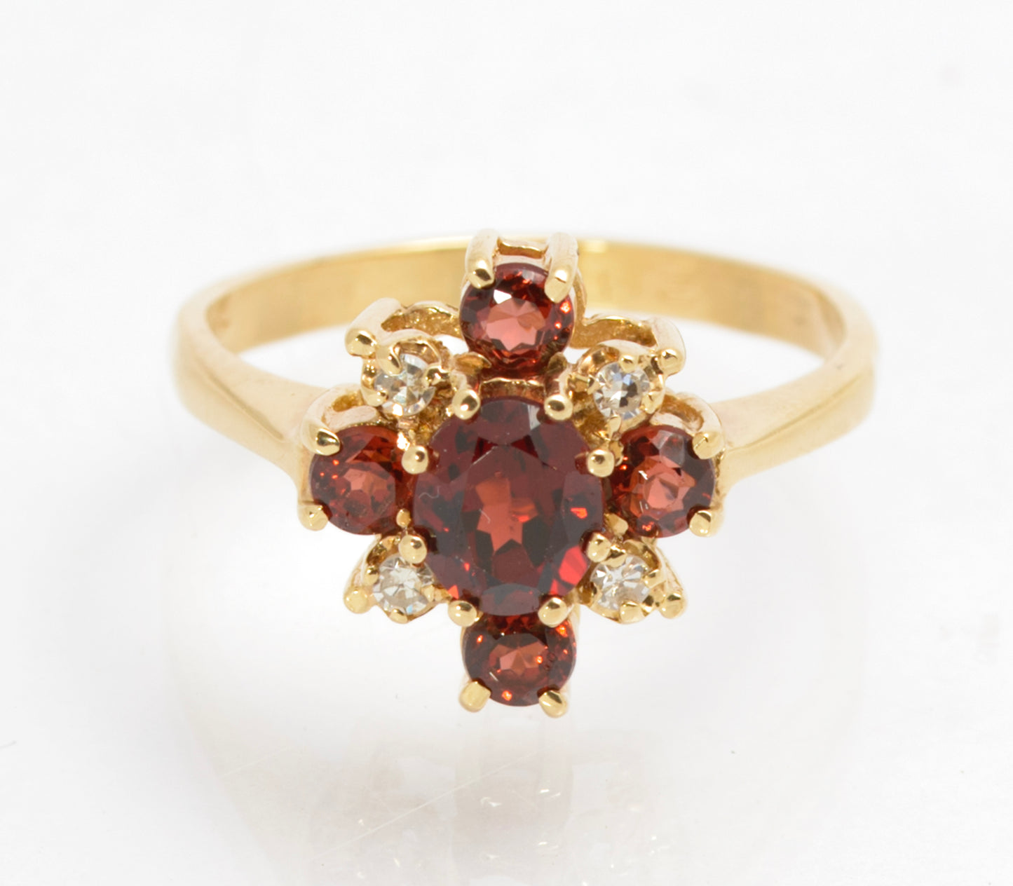Vintage 9ct Gold Natural Garnet & Diamond Cross Halo Ring Women's Size N1/2 (C2861)