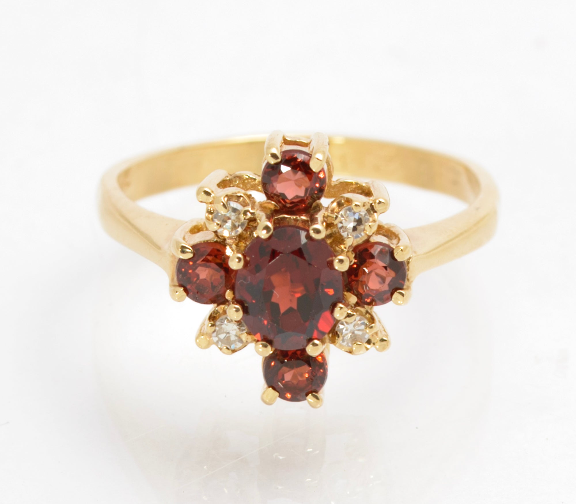 Vintage 9ct Gold Natural Garnet & Diamond Cross Halo Ring Women's Size N1/2 (C2861)