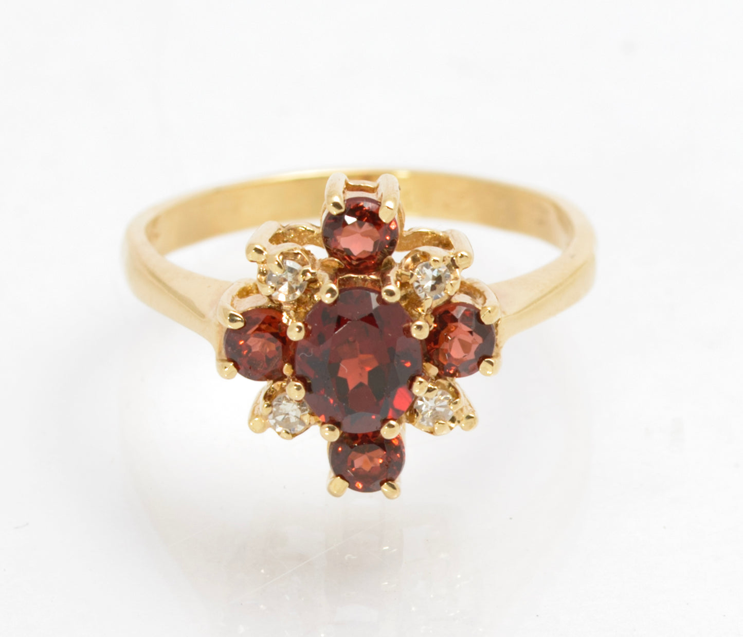 Vintage 9ct Gold Natural Garnet & Diamond Cross Halo Ring Women's Size N1/2 (C2861)