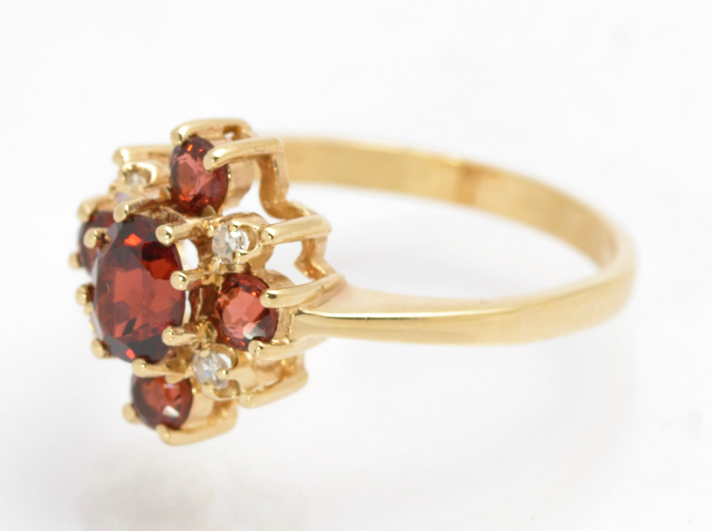 Vintage 9ct Gold Natural Garnet & Diamond Cross Halo Ring Women's Size N1/2 (C2861)