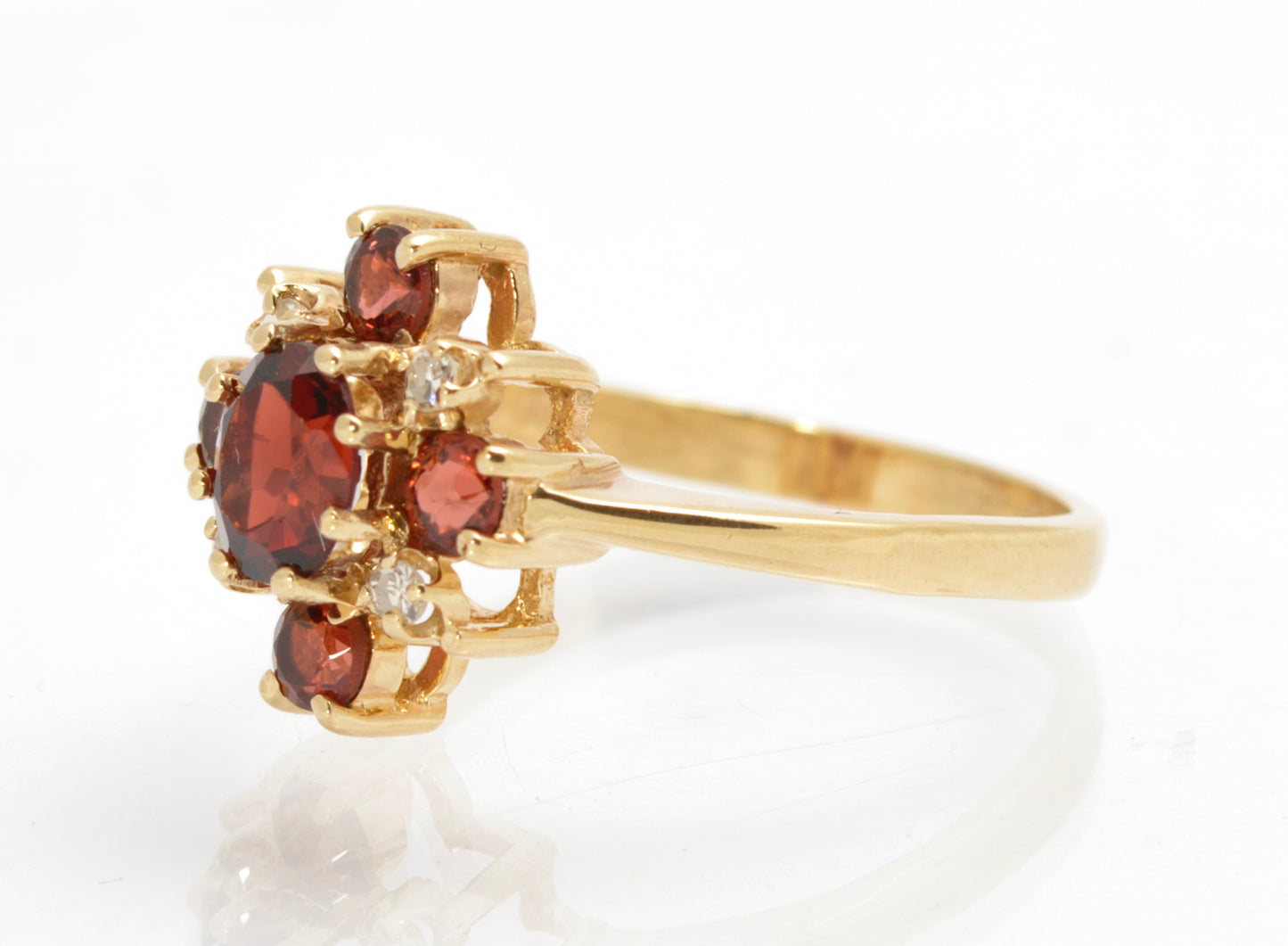 Vintage 9ct Gold Natural Garnet & Diamond Cross Halo Ring Women's Size N1/2 (C2861)