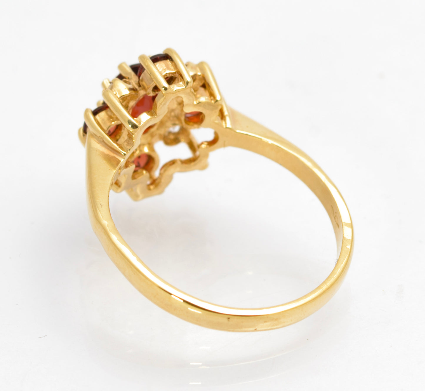 Vintage 9ct Gold Natural Garnet & Diamond Cross Halo Ring Women's Size N1/2 (C2861)