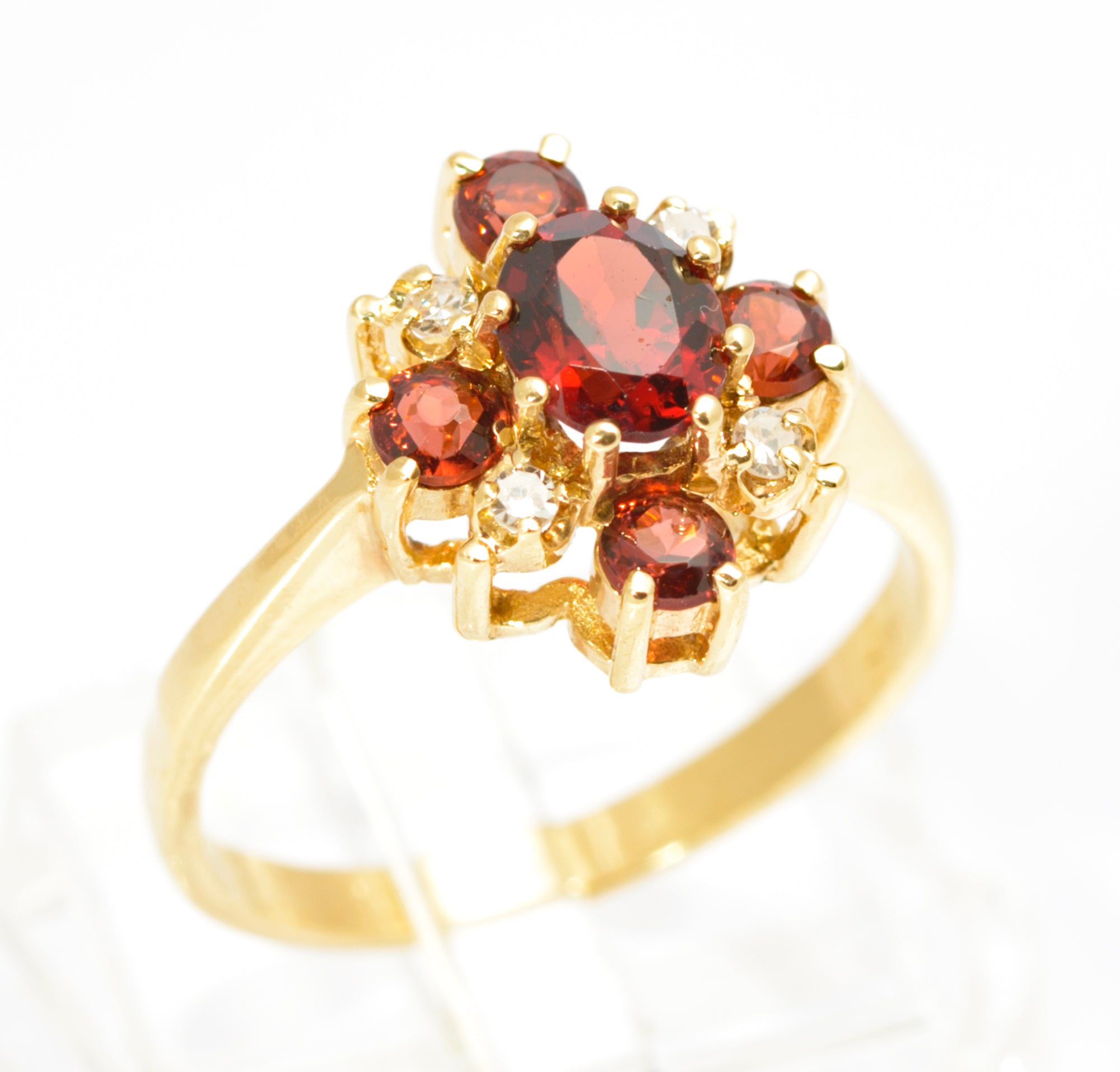 Vintage 9ct Gold Natural Garnet & Diamond Cross Halo Ring Women's Size N1/2 (C2861)
