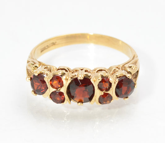 Vintage 9ct Gold & Natural Garnet Victorian Design Ring Ladies Size O (C2862)