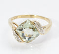 Stylish 9ct Gold & Natural Prasiolite & Diamond Offset Shoulder Ring Size P1/2 (C2864)