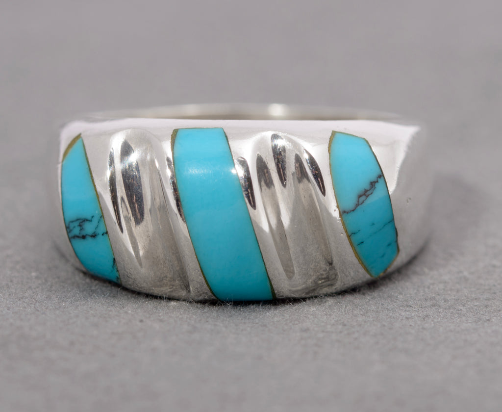 Vintage Mexican Sterling Silver & Natural Turquoise Ring Large Heavy/Chunky (C2865)