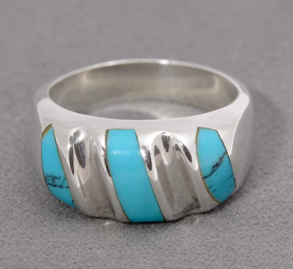 Vintage Mexican Sterling Silver & Natural Turquoise Ring Large Heavy/Chunky (C2865)