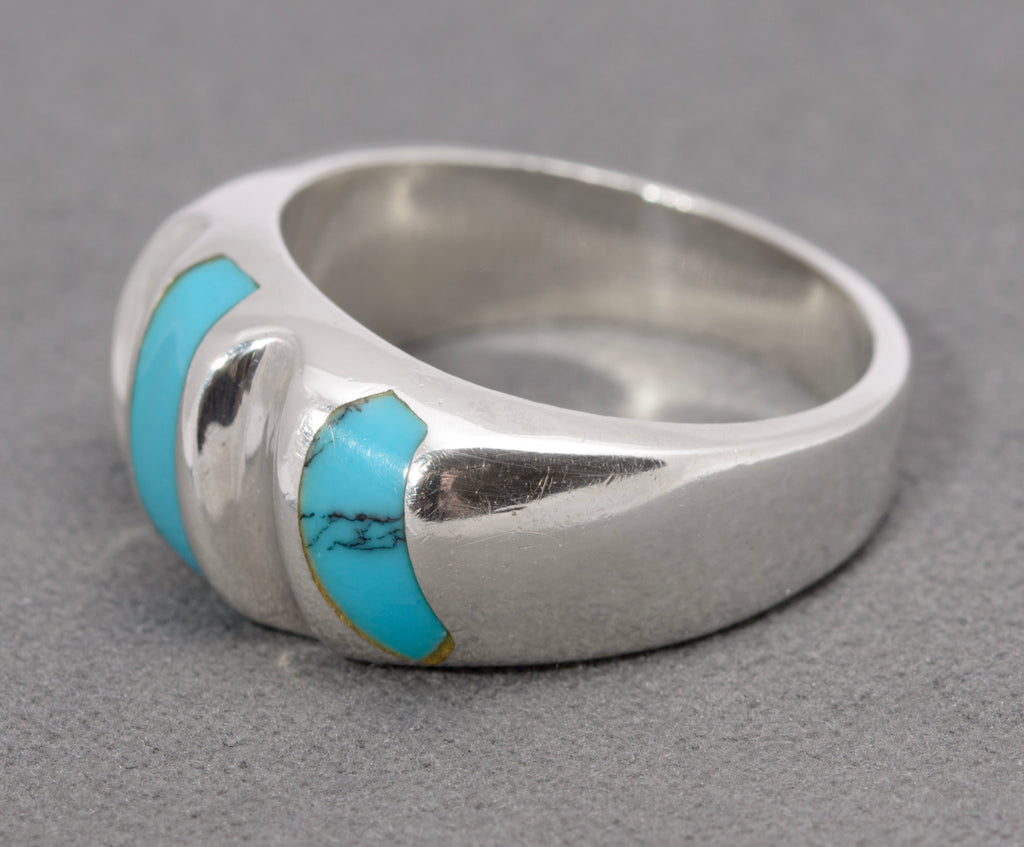 Vintage Mexican Sterling Silver & Natural Turquoise Ring Large Heavy/Chunky (C2865)