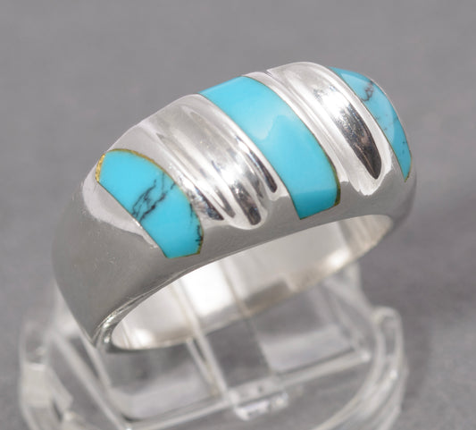 Vintage Mexican Sterling Silver & Natural Turquoise Ring Large Heavy/Chunky (C2865)
