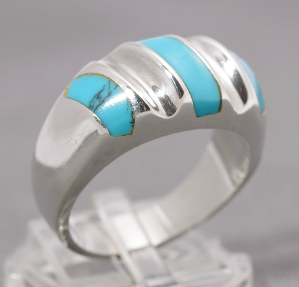 Vintage Mexican Sterling Silver & Natural Turquoise Ring Large Heavy/Chunky (C2865)