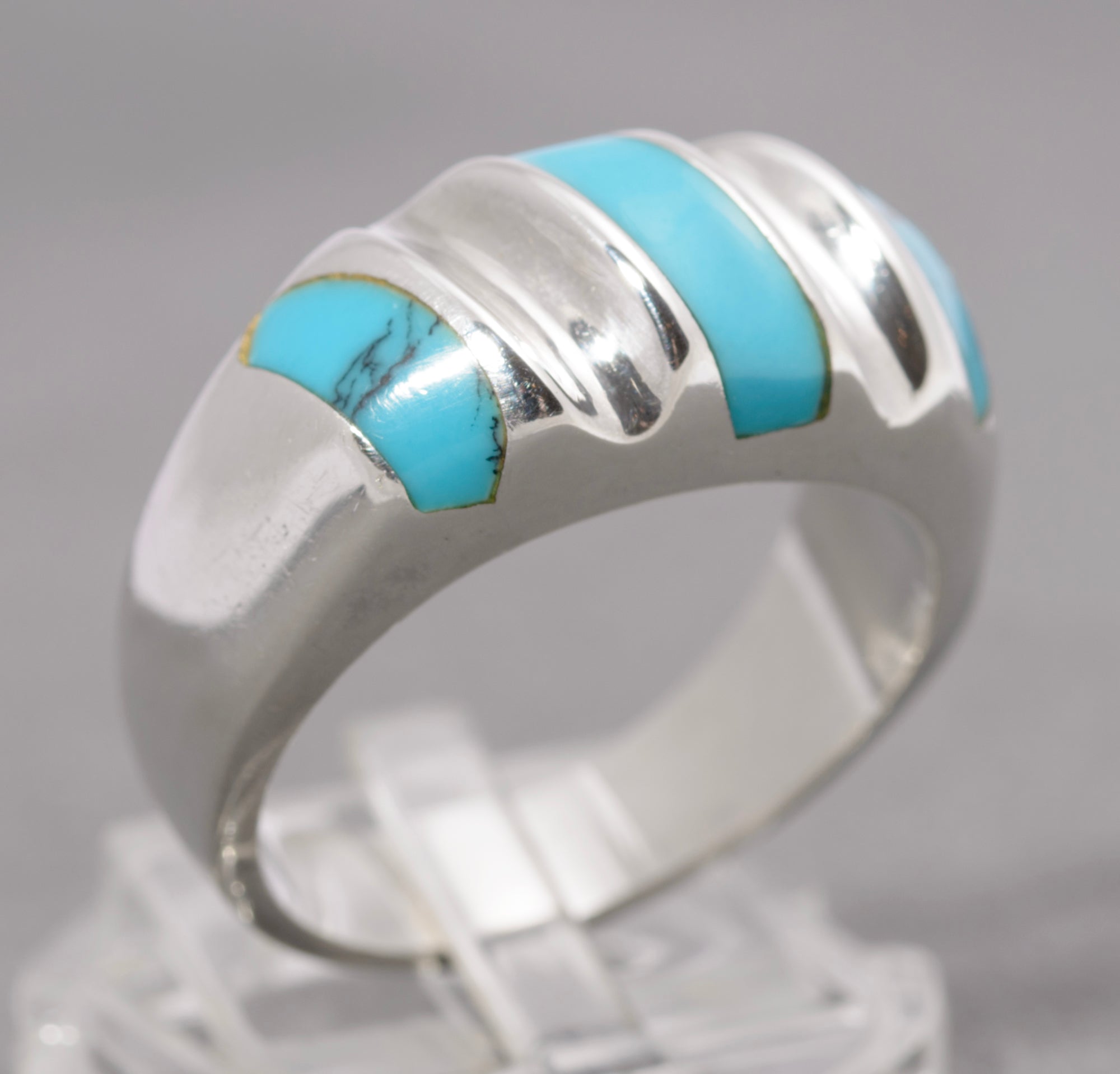 Vintage Mexican Sterling Silver & Natural Turquoise Ring Large Heavy/Chunky (C2865)
