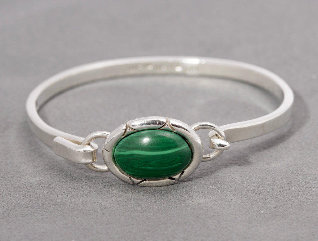 Vintage Mexican Sterling Silver & Malachite Cabochon Bangle / Bracelet (C2867)
