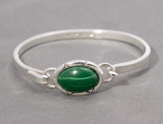Vintage Mexican Sterling Silver & Malachite Cabochon Bangle / Bracelet (C2867)