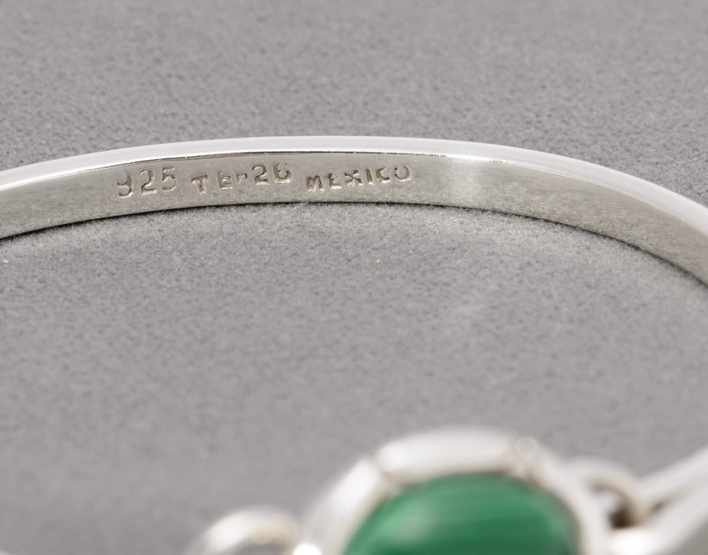Vintage Mexican Sterling Silver & Malachite Cabochon Bangle / Bracelet (C2867)